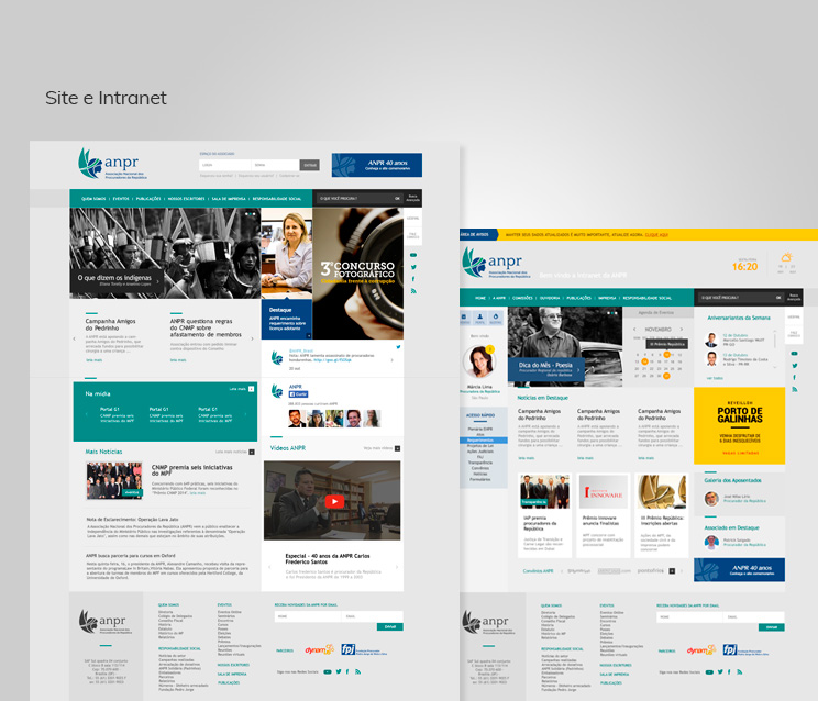 Telas do site institucional e da intranet da ANPR