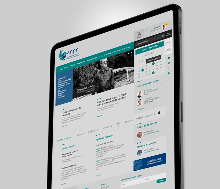 Intranet da ANPR exibida em tablet
